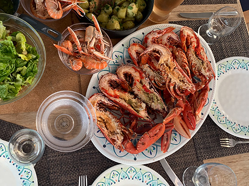 Lunch of fresh scottish langoustine aboard Yacht Whimbrel